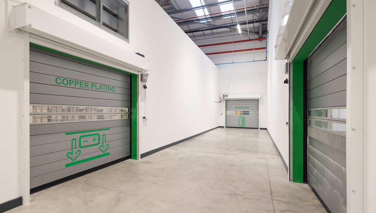 Image: Internal view of several ASSA ABLOY RR5000 Rigid High Speed Doors at Schneider Electric
