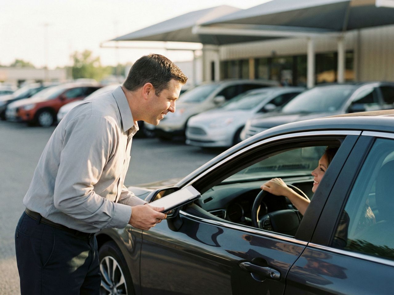 Rental agent helping a customer