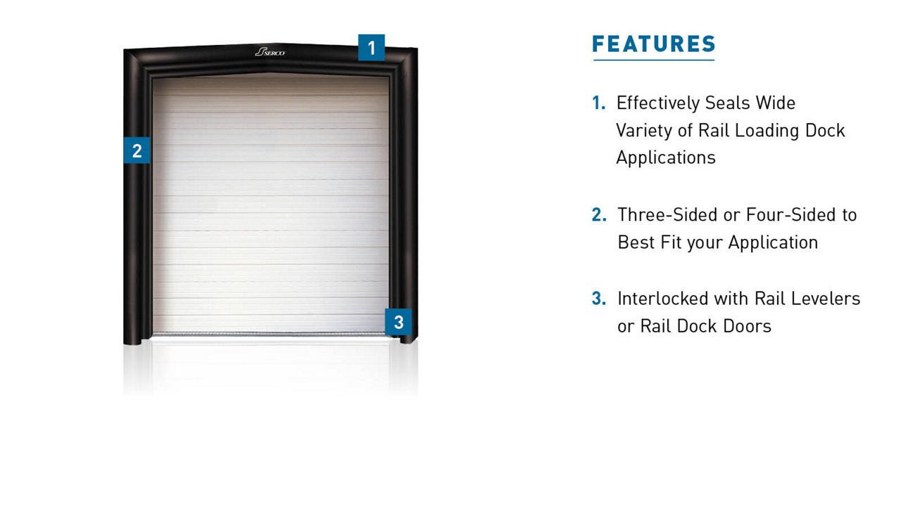 The SI-310 Inflatable Rail Shelter with blue callout boxes highlighting key features.