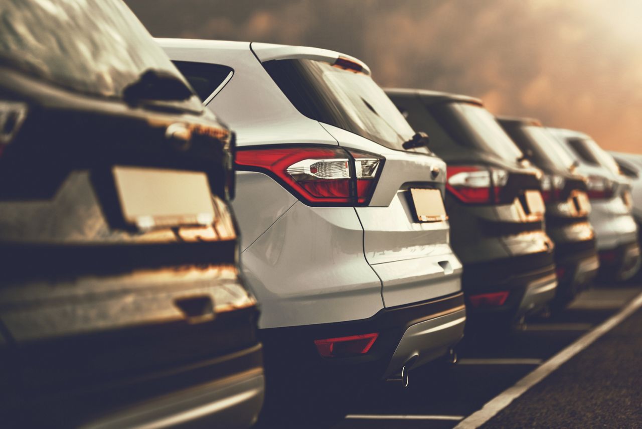 ROW of SUVs at a dealership