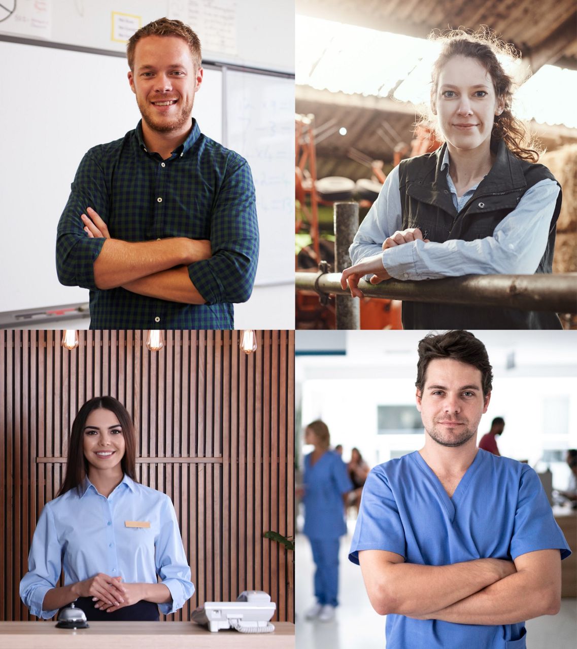 four people smiling and looking at the camera representing different lone worker careers