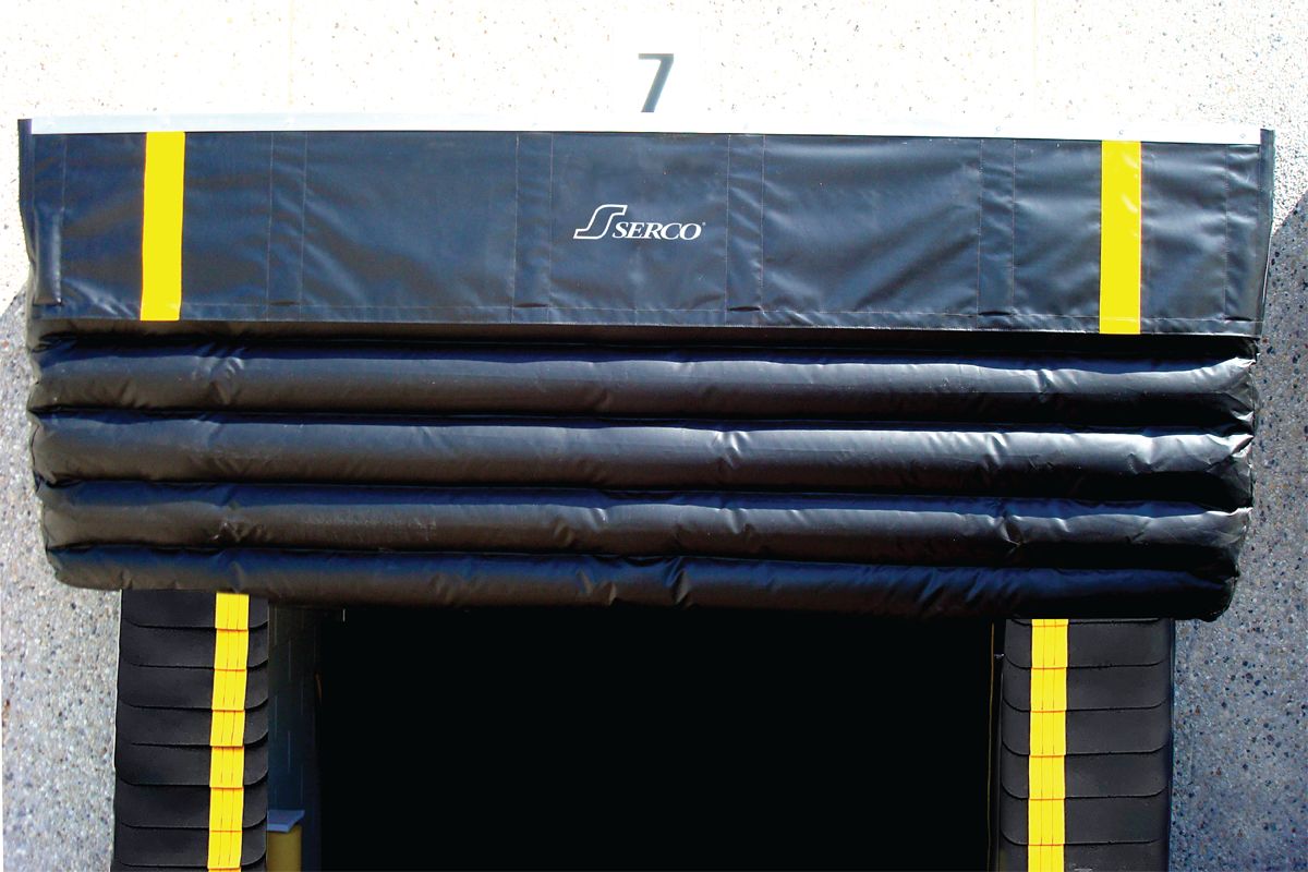 Image: Close-up front view of the Serco SI-325 dock seal showing the upper seal and protective layers.
