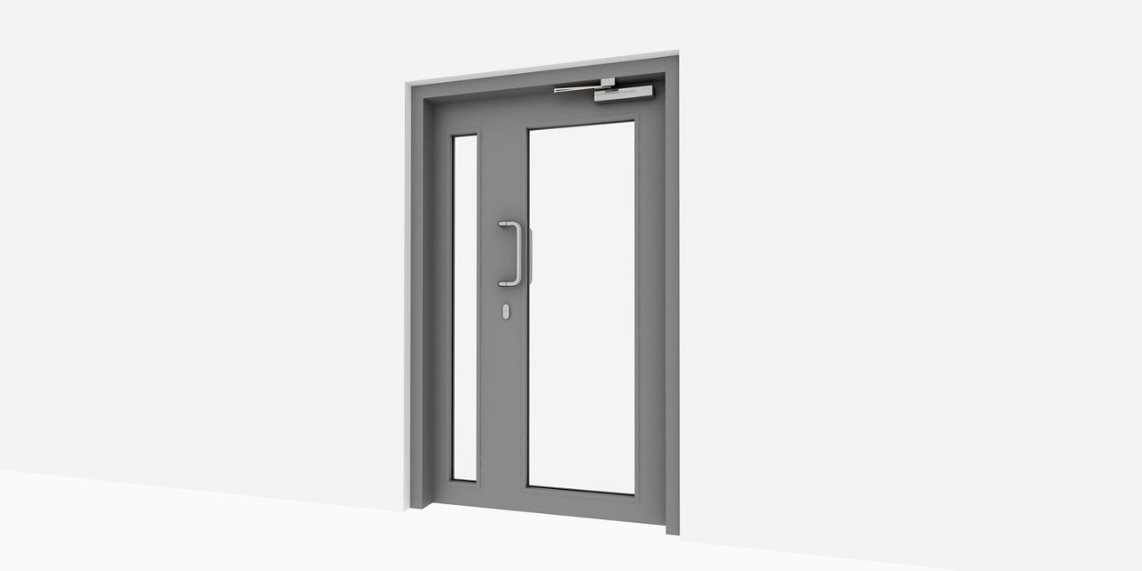 Image: One and half leaf steel frame glass office entrance doorset