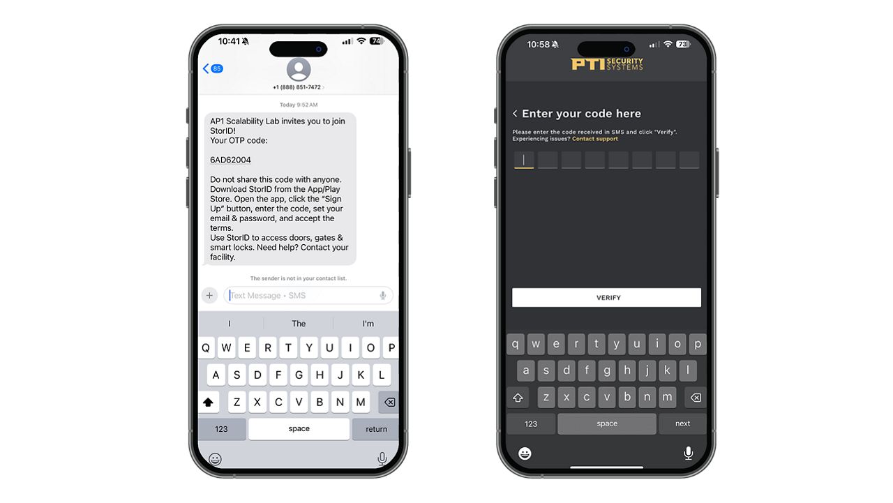 StorID one time password on iPhone