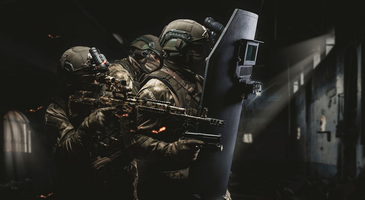 Well-equipped SWAT team in action