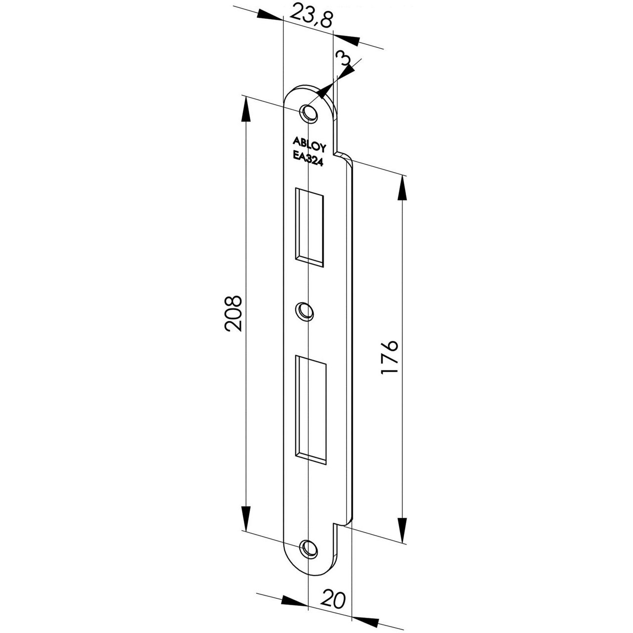 Image: Technical drawing of striker plate ea324