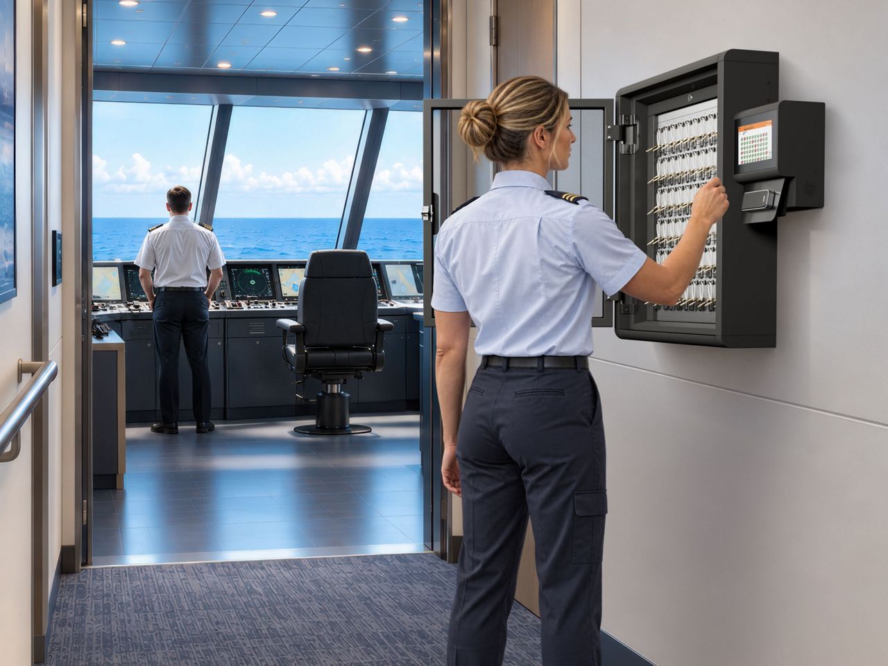 Accessing a Traka key cabinet on a cruise ship bridge