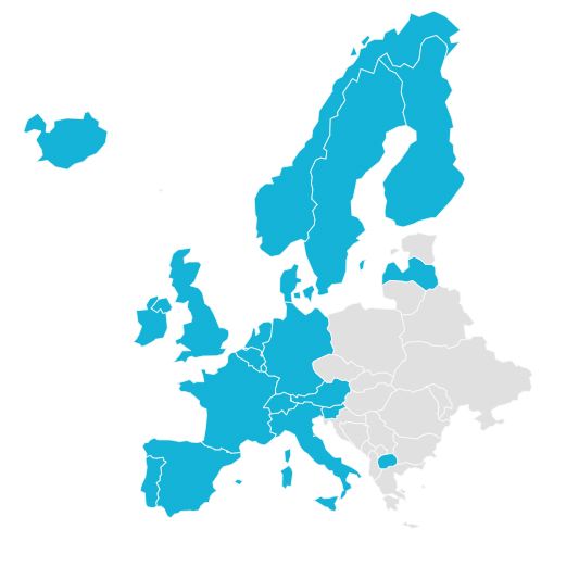 Geografische Karte der Länder, in denen TeleAlarm aktiv ist.