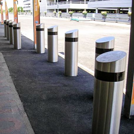 Ultra shallow mount bollards stainless steel with black stripe