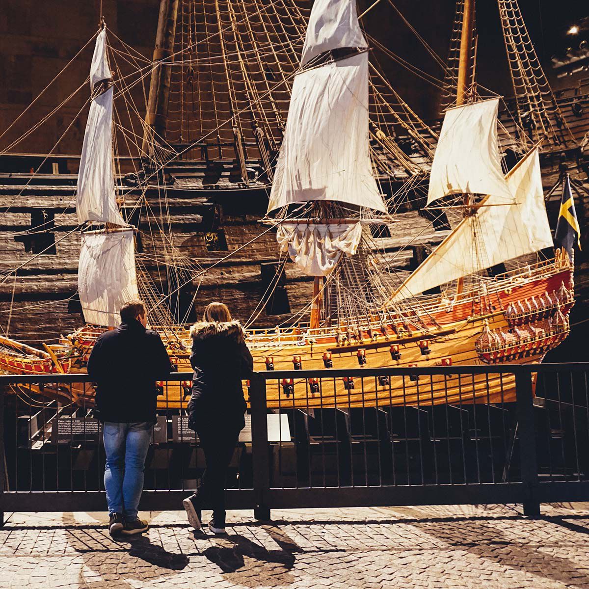 Couple visiting Vasa museum in Stockholm