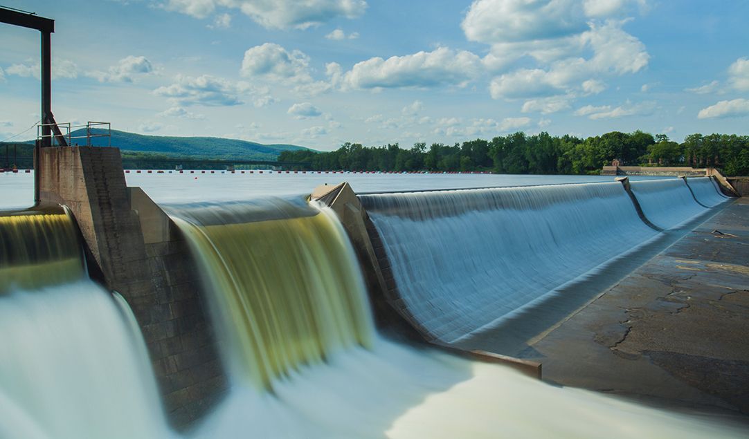 A water reservoir and dam.