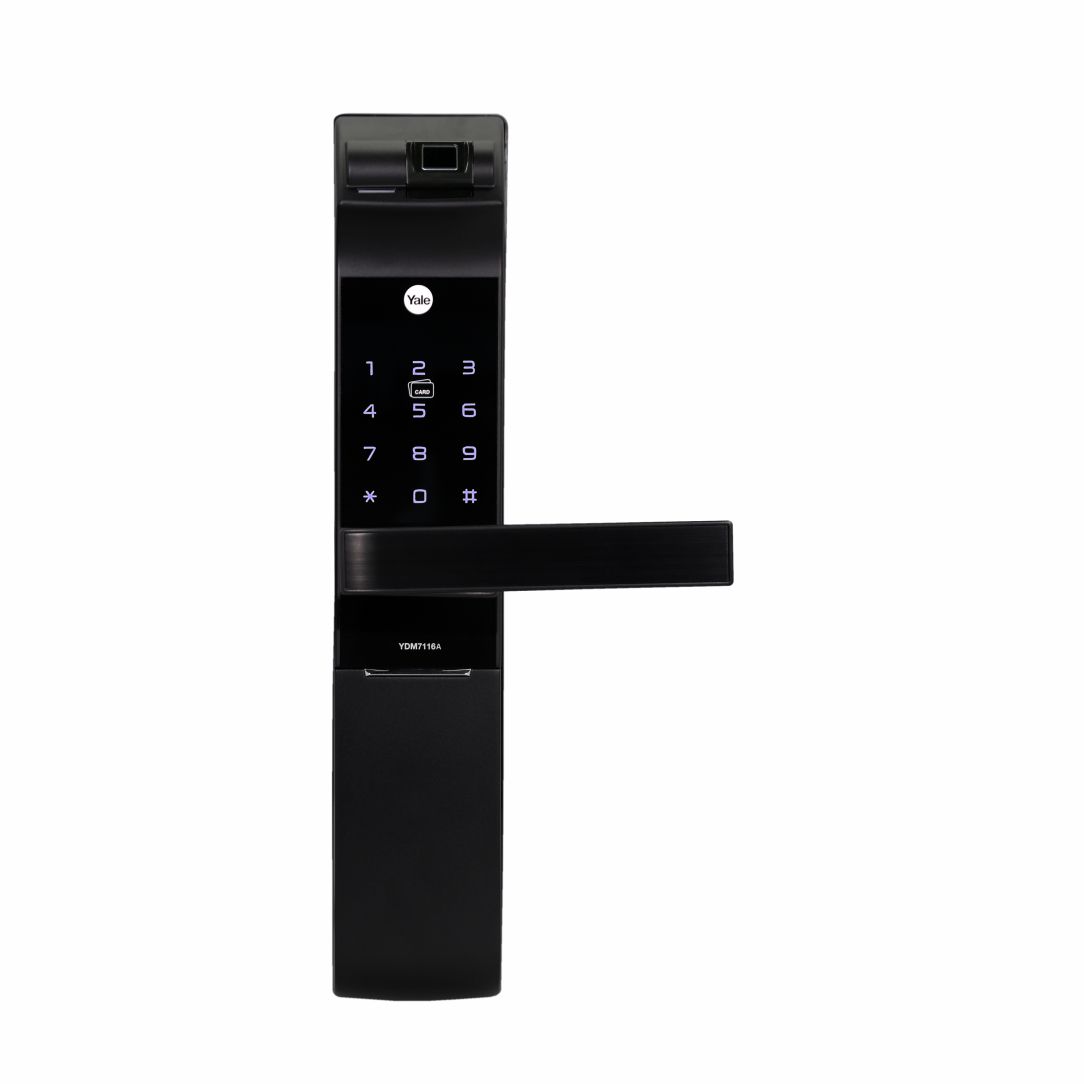 YDM7116A comes in three elegant colours – Matt Black, Champagne Gold and Red Bronze along with an advanced fingerprint scanner as well as a keypad. 