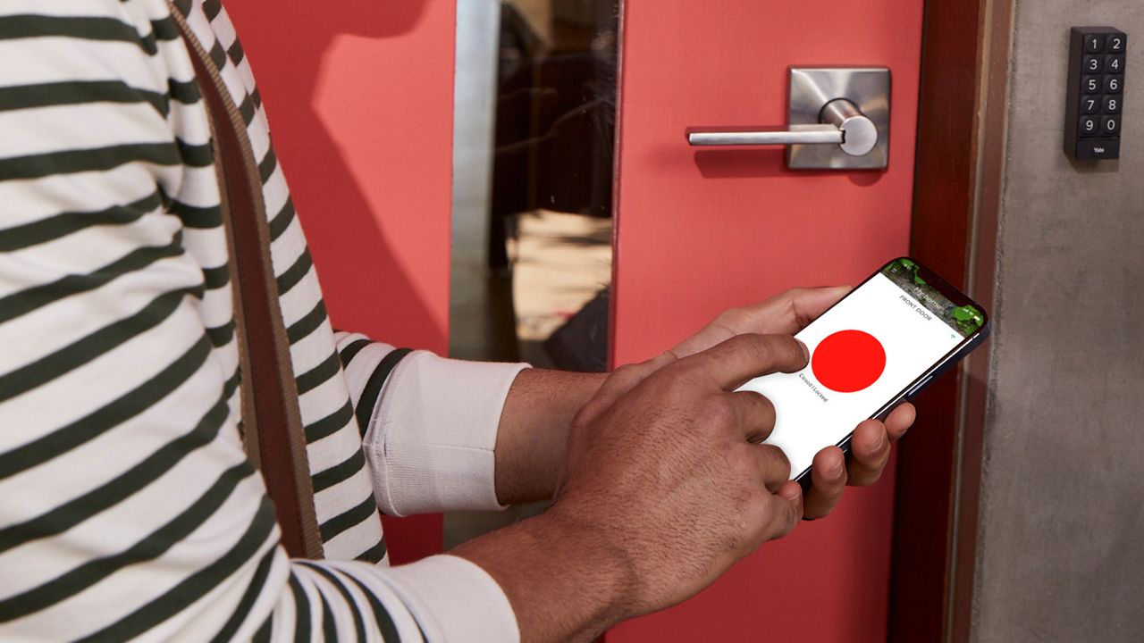 Mobile phone infront of the door