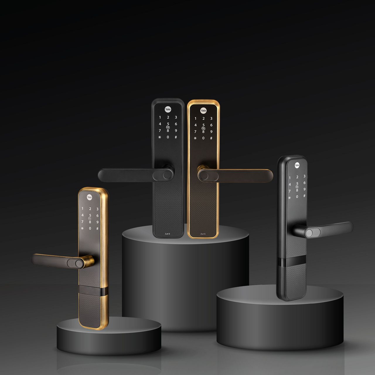 Modern smart lock installed on residential front door