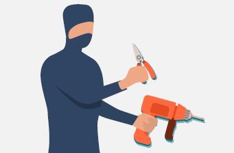 Dessin d'homme avec une perceuse qui essaye de faire une effraction sur un produit A2P**