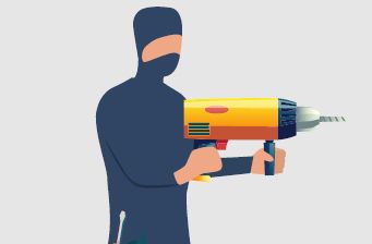 Dessin d'homme avec une perceuse qui essaye de faire une effraction sur un produit A2P***