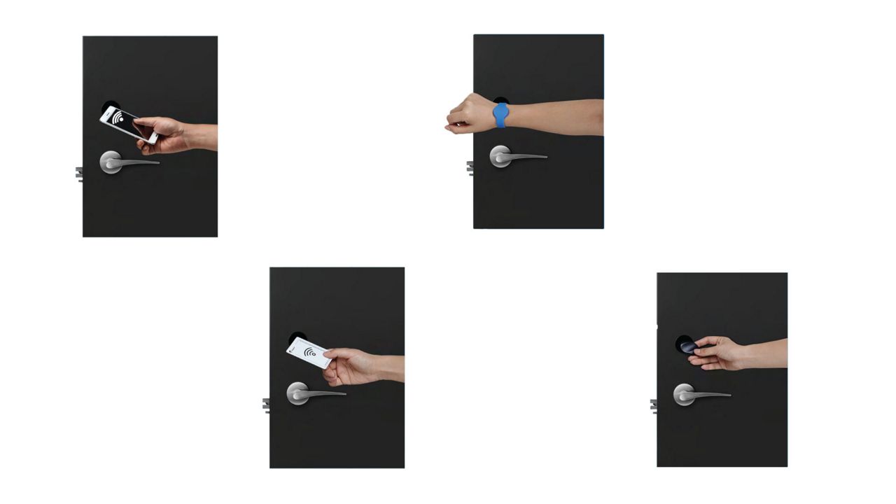 various methods to access online doors. Phone, card, wristband and fob
