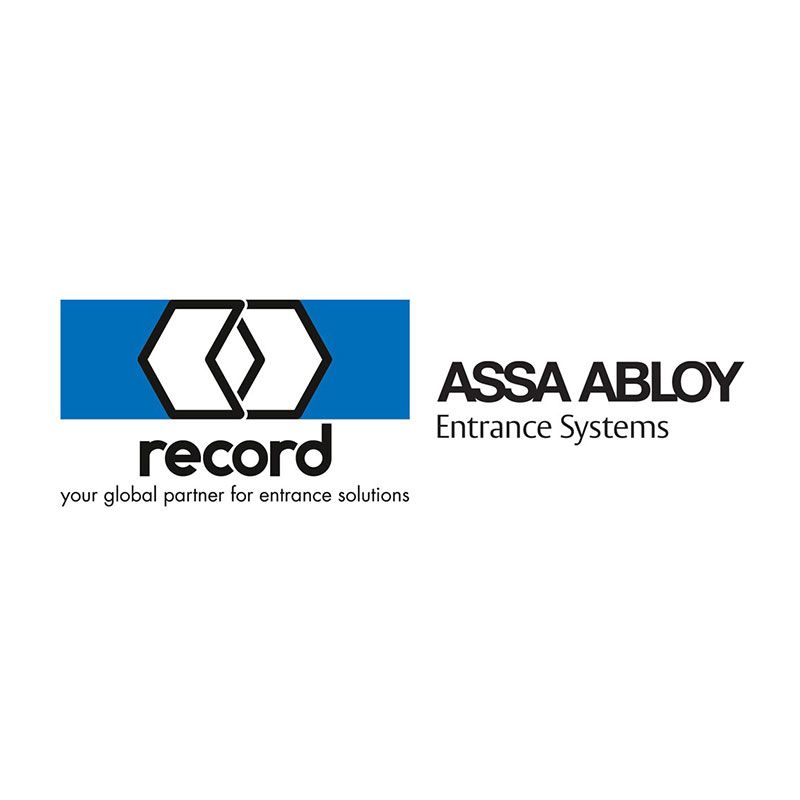 Logotipa record in ASSA ABLOY na beli pasici.