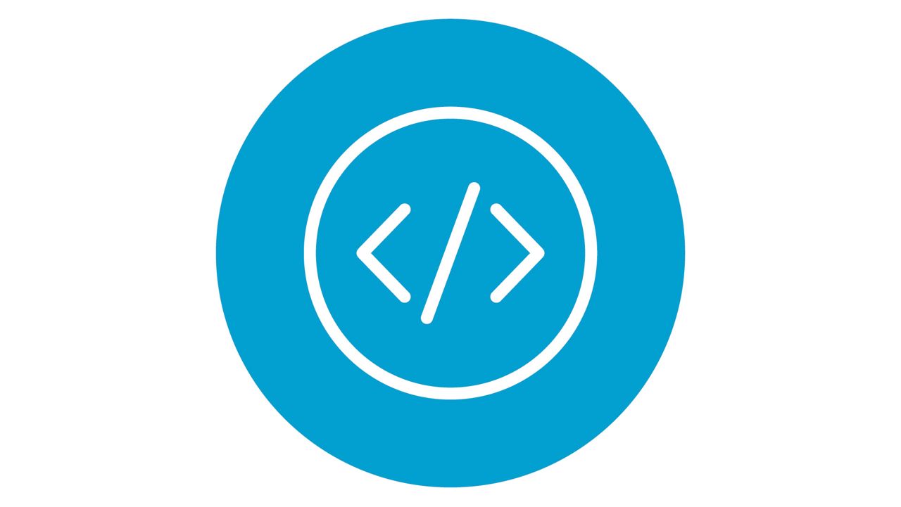 brackets in a blue circle