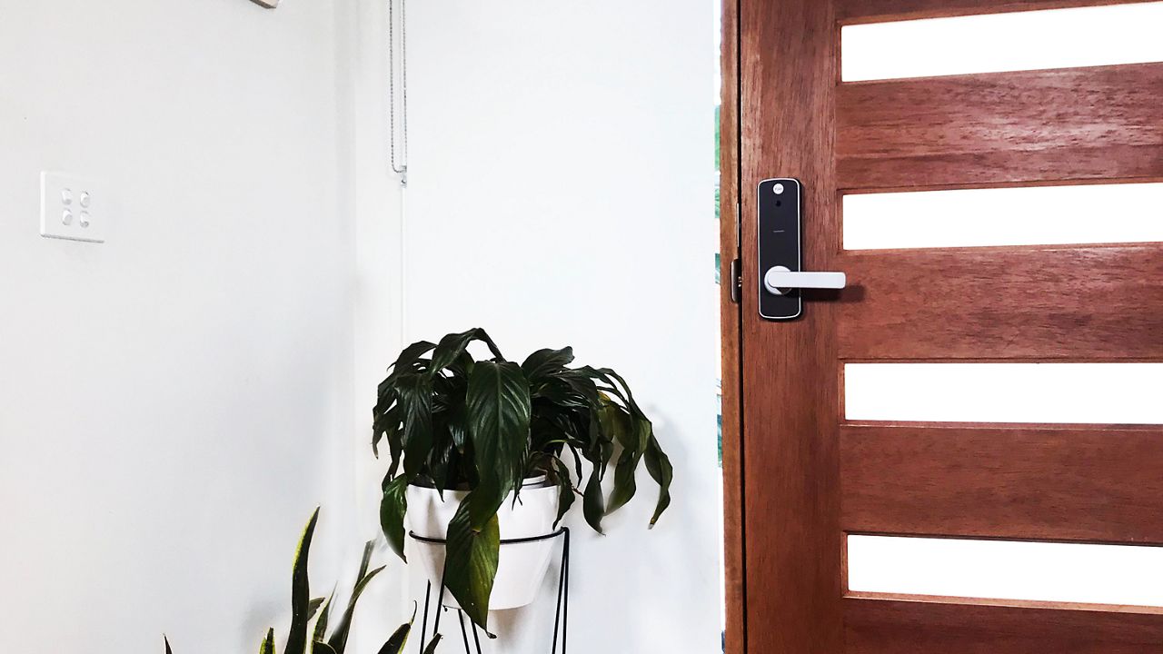 Woman opening door