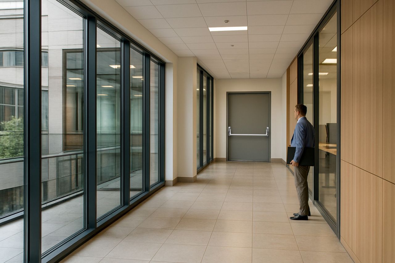 Image: APOGEO 500 Series panic exit device in a office