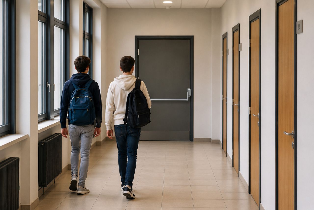 Image: APOGEO 200 Series panic exit device in a school