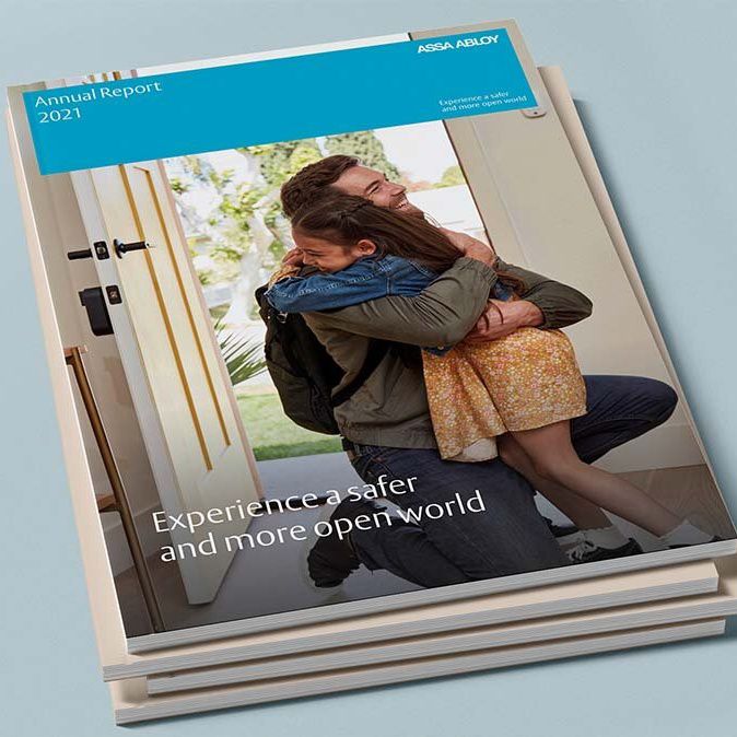 Image of stack with ASSA ABLOY annual reports