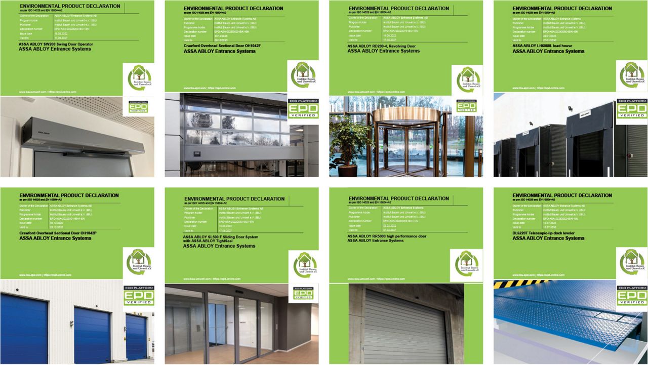 Covers de quelques certificats EPD d’ASSA ABLOY Entrance Systems