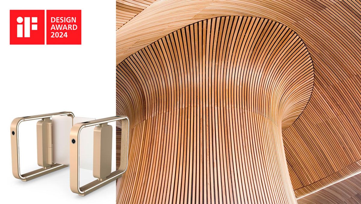 Image: Bramka przesuwna ASSA ABLOY SG Expression w strefie lobby zapewniająca kontrolowany przepływ osób w budynkach biurowych.