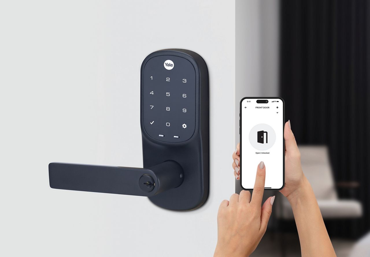 Image: yale assure lock lever black insitu YRL226HKMBK