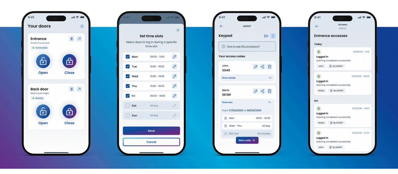 Screenshots of the bMOTTURA app features