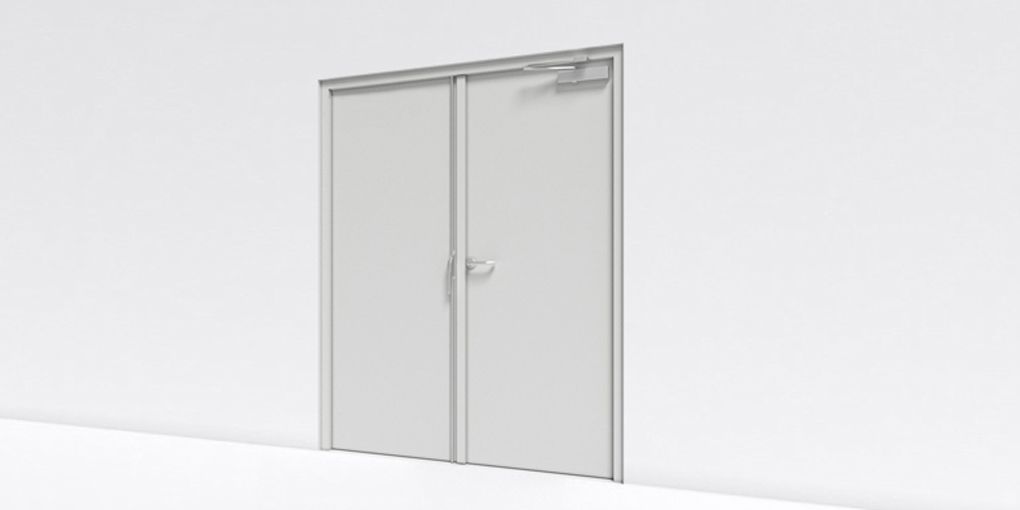 Bloc Porte battante métallique coupe-feu 60 min, double vantail - Solution de porte BIM