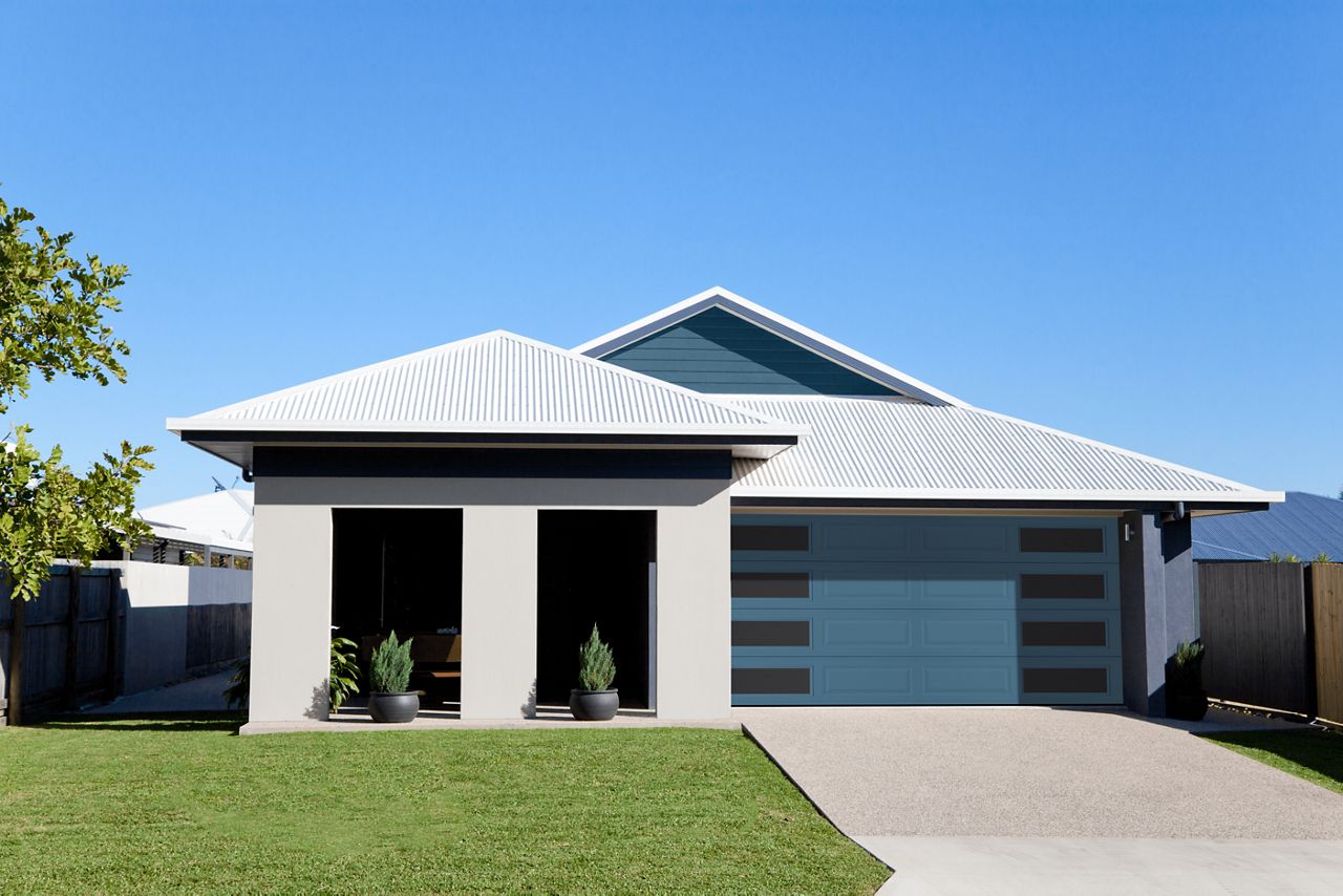 H-long panel-glazed mosaic color zone steel double garage door