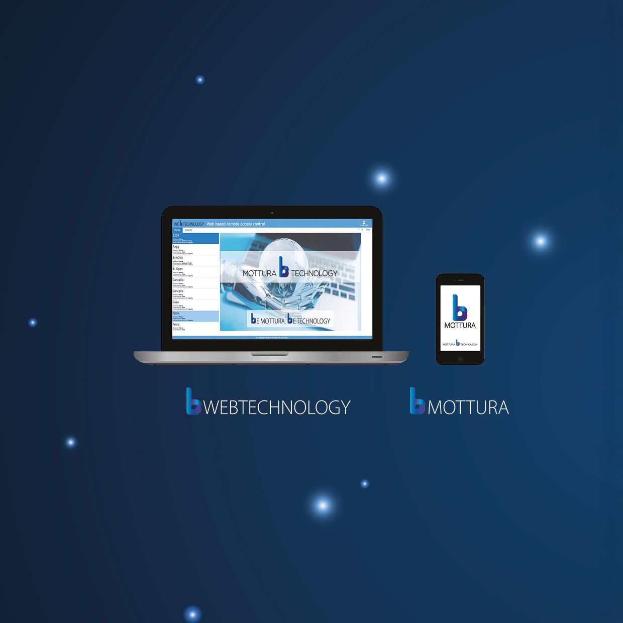 bMOTTURA and bWEBTECHNOLOGY apps on a blue background