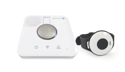 Thuiszorgtelefoon en alarmeenheid met het merk Focuscura ASSA ABLOY.