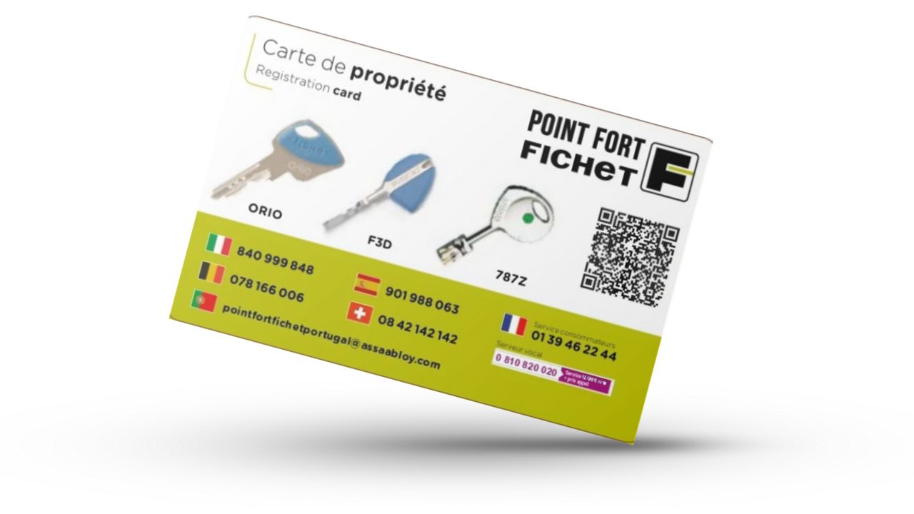 Carte de propriété de clé sécuritaire Fichet 