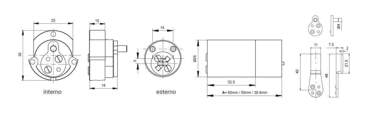 Cilindro per serrature tipo "Cisa" disegno tecnico