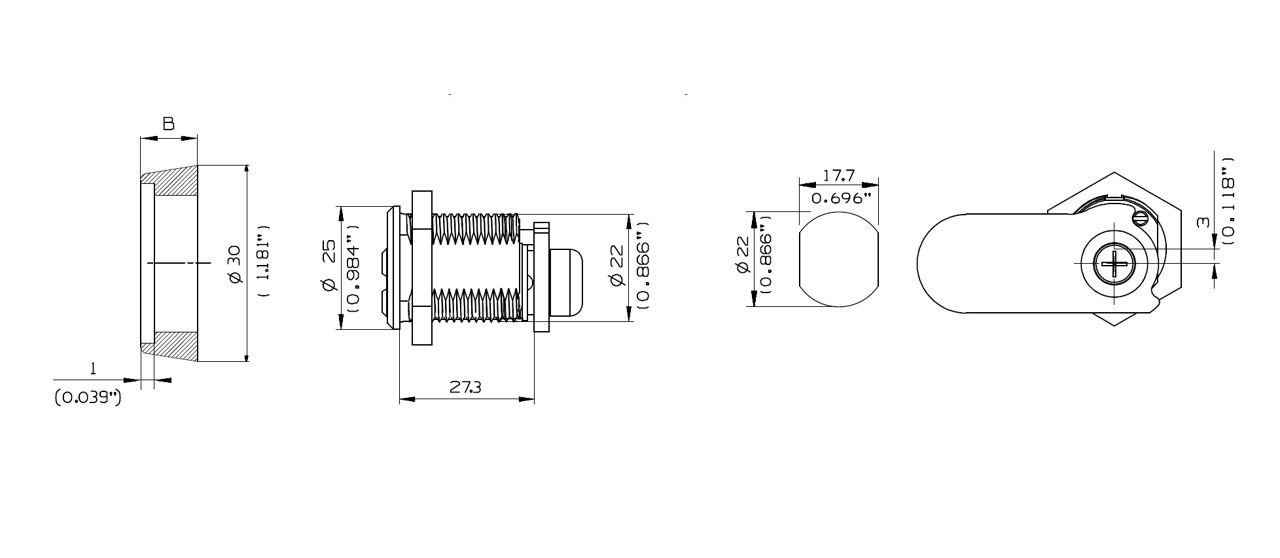 Cilindro con leva diametro 22mm disegno
