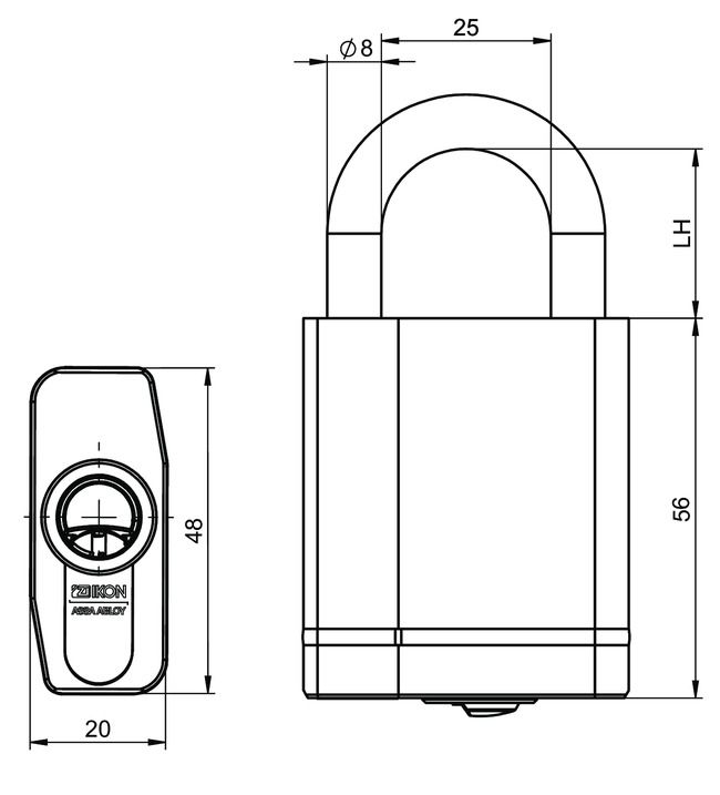 Image: Cylinder padlock VERSO®CLIQ V316 technical drawing