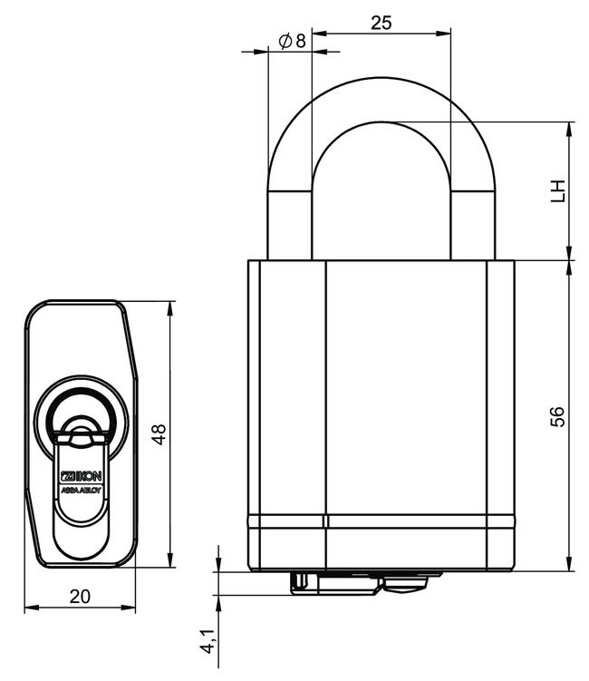Image: Cylinder padlock VERSO®CLIQ V316 technical drawing