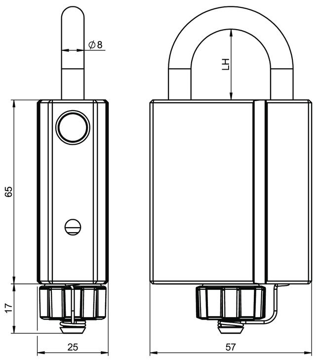 Cylinder padlocks CLIQ® Go N318,SERVICE=CLIQGo technical drawing