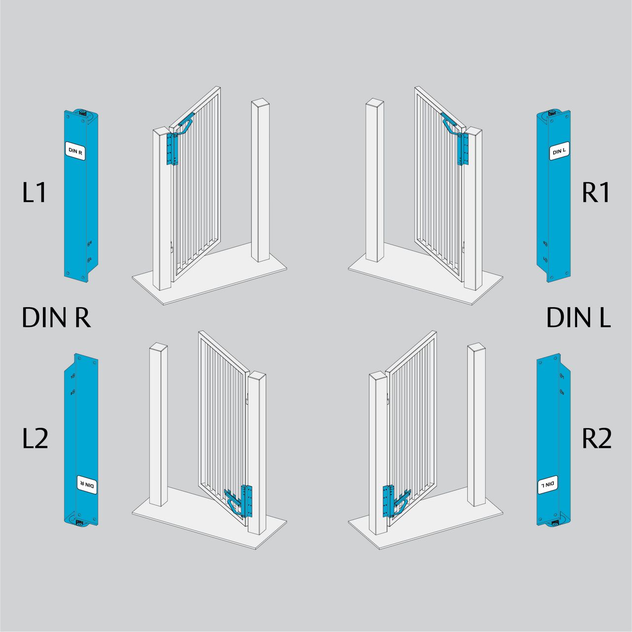 Mounting options on gate pillar, push side