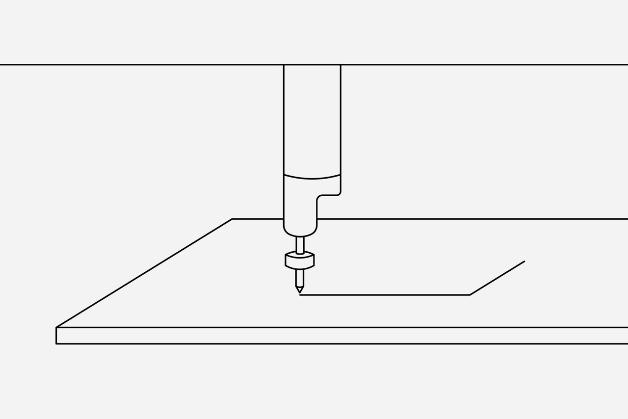 An illustration of a CNC machine making a cutout in a door