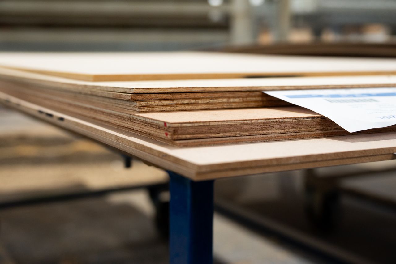 Door skins stacked on table