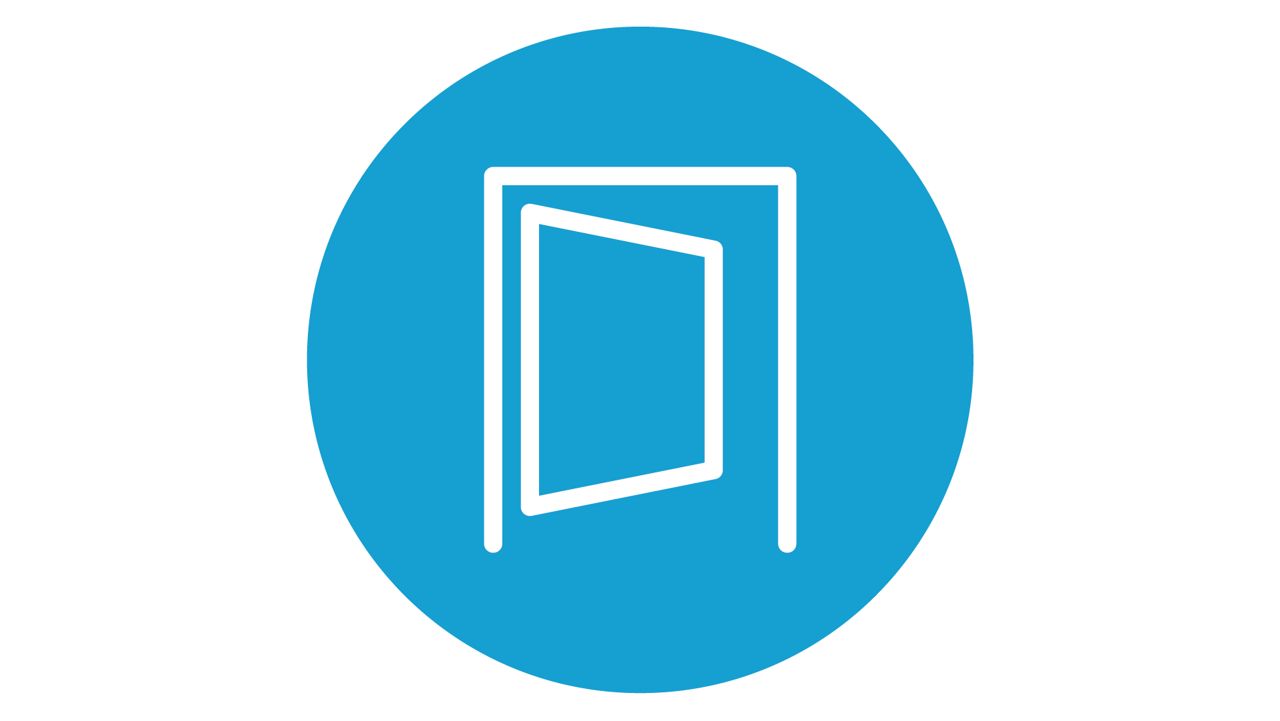 door in a blue circle