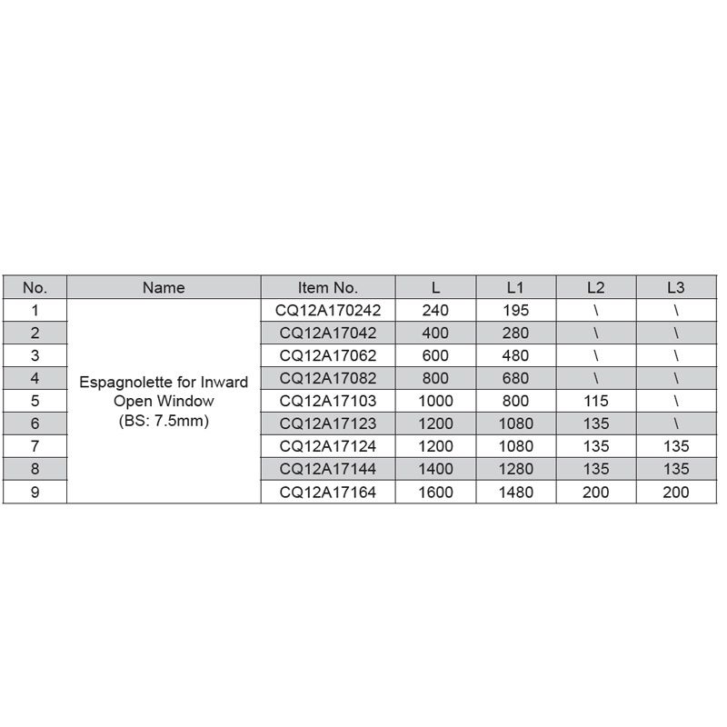 Image: ESPAG for Inward Open Window BS: 7.5MM CQ12A170242(240mm) -CQ12A17164 (1600mm) Picture 2