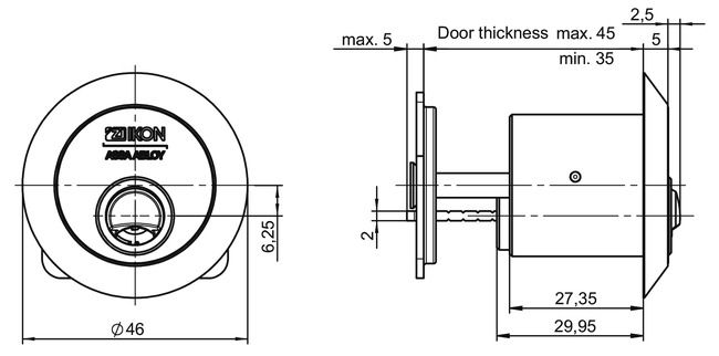 Image: External cylinder VERSO®CLIQ V050 technical drawing