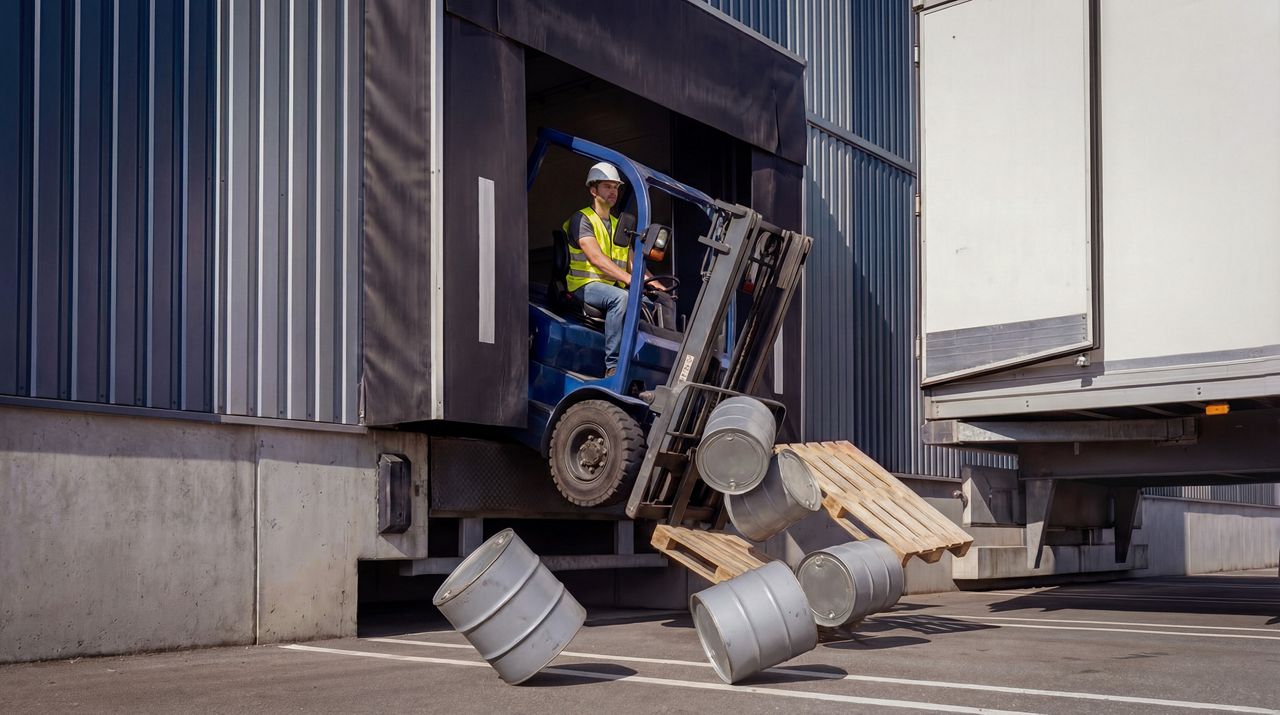 Forklift accidentally driving off the loading dock