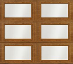 full view glazed golden oak steel single garage door FR