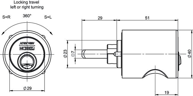 Image: Furniture lock cylinder VERSO®CLIQ V186 technical drawing
